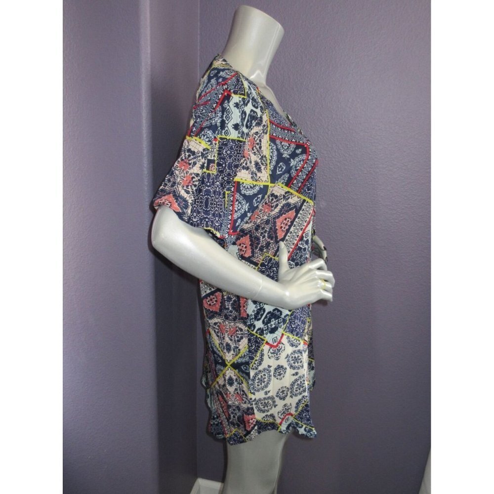 NWT Gypsy05 Bima Printed Silk Lace Front Dolman Sleeve Shift Mini Dress XS $242 - Picture 3 of 9